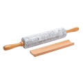 16.14 inch Marble Rolling Pin with Wooden Handles For Easy Grip And Includes Wooden Cradle